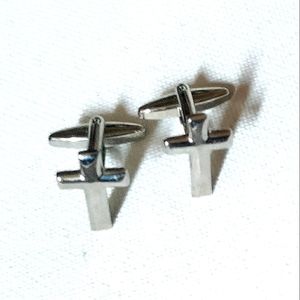 NEW Cufflinks: "The Cross". Christianity. Silver-Tone, Bullet Back.